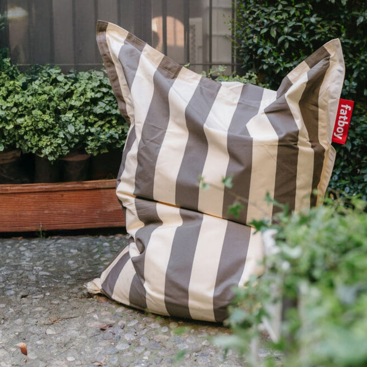 Oversized Fatboy Original Outdoor Bean Bag in Stripe Cacao, designed for relaxed outdoor lounging with bold vertical stripes, from Desert River Shop.