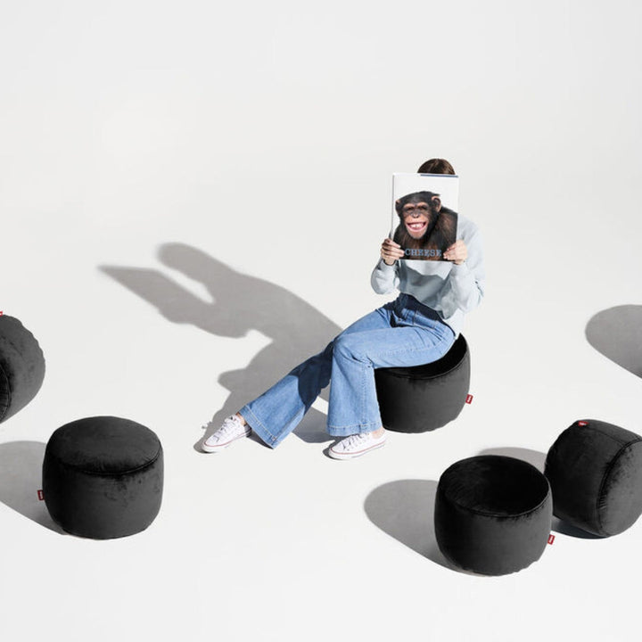 Compact Fatboy Point Velvet Pouf in sleek Black, made with durable velvet and ideal for stylish indoor lounging, available at Desert River Shop.