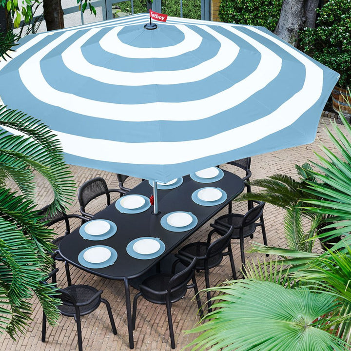 Fatboy Stripesol parasol and umbrella with blue and white stripes, available at Desert River Shop.